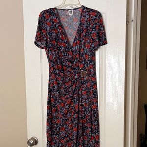 Anne Klein Red and Blue Floral Midi Dress